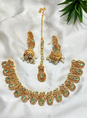 Necklace set made in zircon quality with Jhumki bindi 